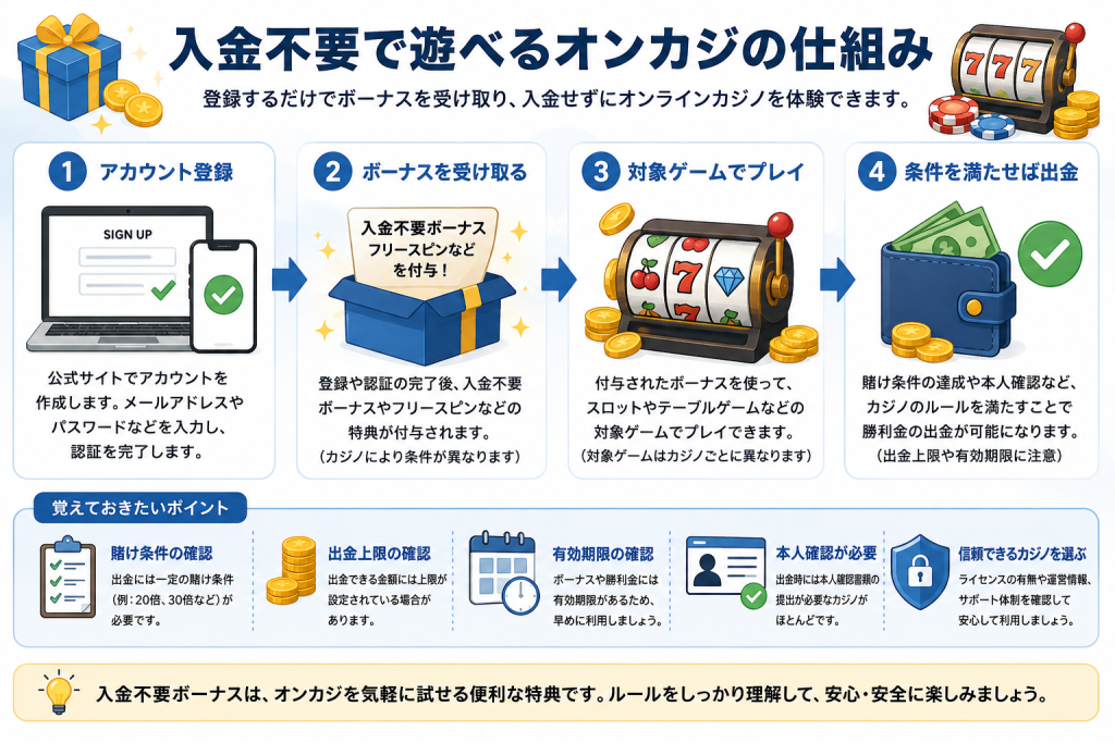 入金不要で遊べるオンカジの仕組み