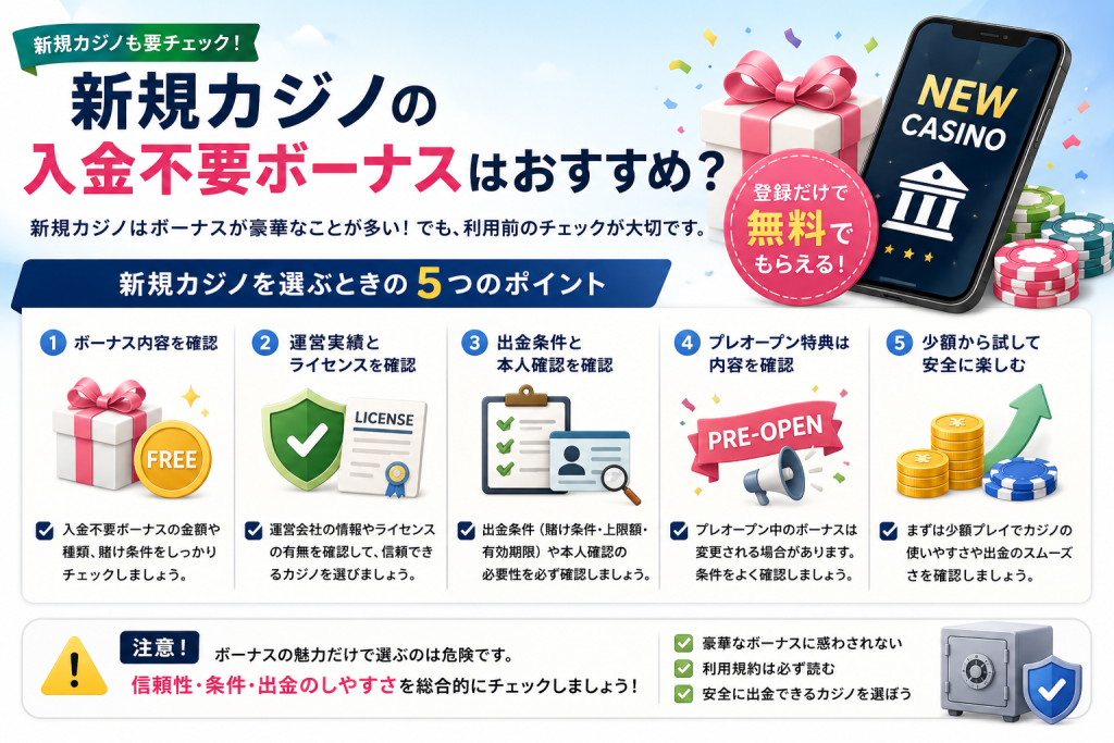 新規カジノ入金不要ボーナスとプレオープン特典