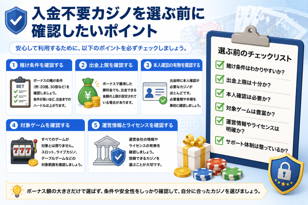 入金不要カジノを選ぶ前に確認したいポイント